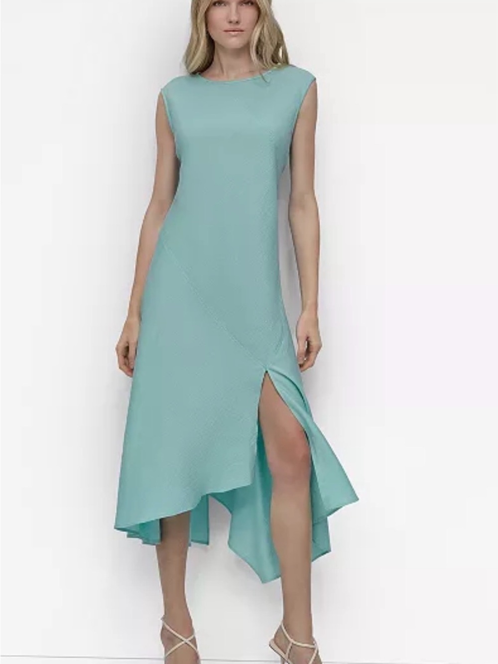 NWT DKNY Sleeveless Aqua Dress with Side Slit Sz 10
